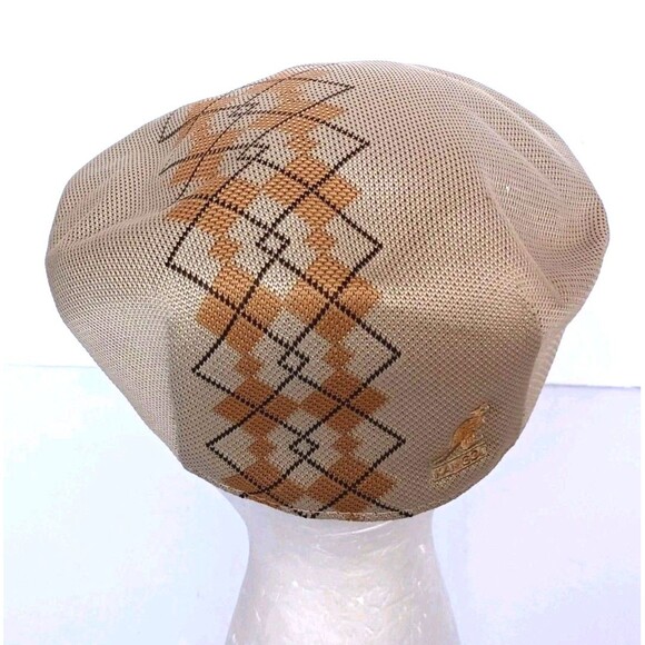 Kangol 504 Beret Hat Tan Newsboy Woven Argyle Print Flat Cap Casual Unisex - Picture 4 of 7